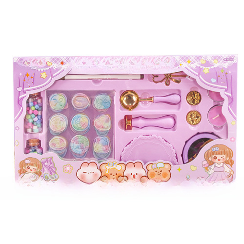 Set of Wax Sealing Stamps, Candle Wax Pellets, Stamp Head, Gouka, Beginner Spatula, Toy for Girls and Children, Holiday Gift Box