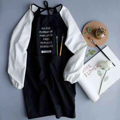 Minimalist Style New Kitchen Household Full Body Apron, Hotel Milk Tea Shop Solid Color Long Sleeve Apron, Foreign Trade Wholesale