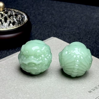 真玉新疆和田玉手把件天然青玉手球龙珠龙头玉石貔貅文玩把玩件