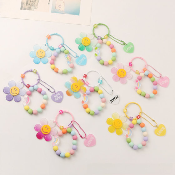 DIY creative colorful sunflower keychain pendant small fresh ball chain Love rainbow accessories bag decoration