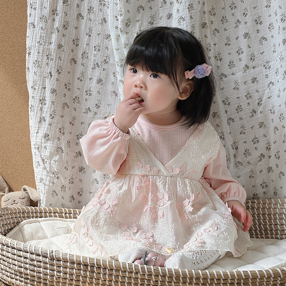 Ropa de bebé, vestido de primavera y otoño de bebé, vestido de cien días, banquete de cien días, princesa de un año, vestido falso de dos piezas, vestido