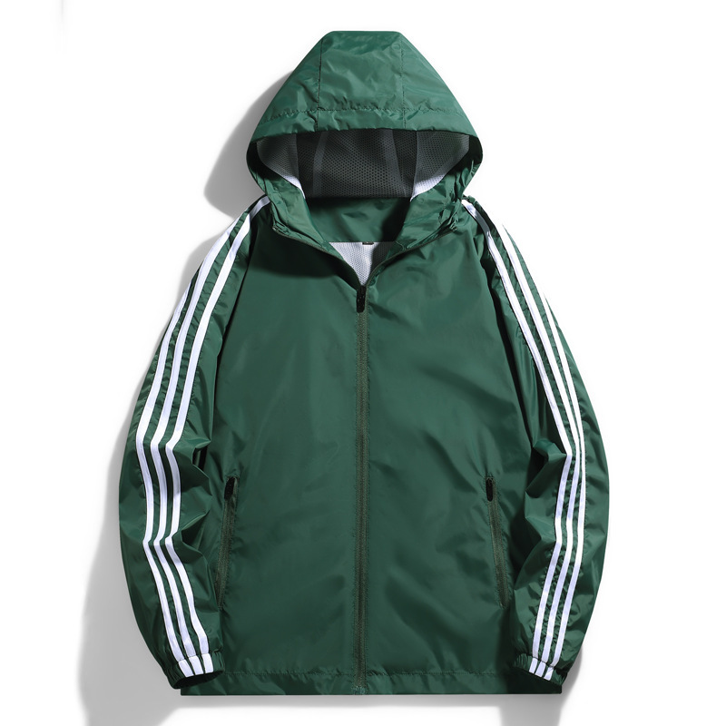 Tejido de nylon de calidad para hombres chaqueta de tres barras pareja de otoño chaqueta deportiva con capuz image 8