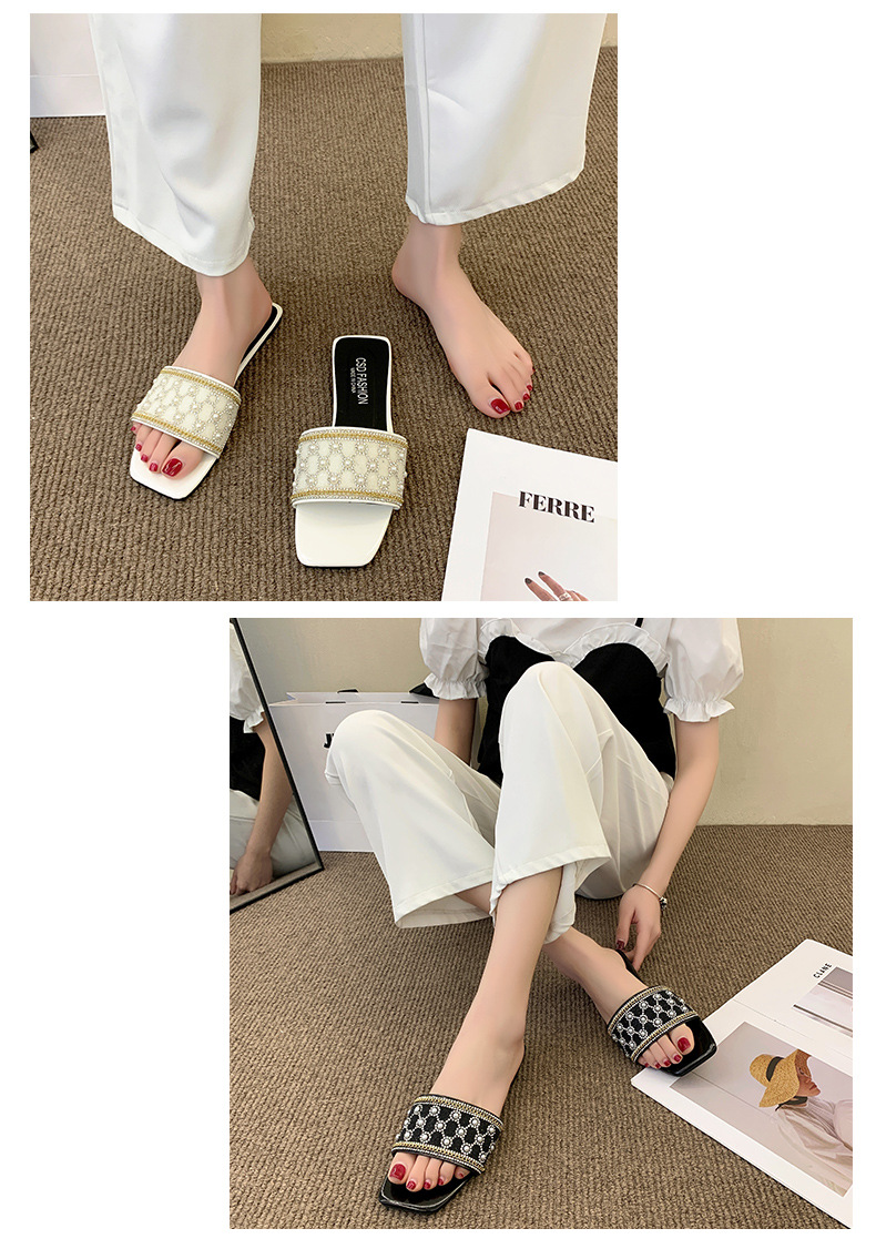 Women's Plus Size Sandals, New Summer Style, Korean Fashion, Rhinestone, Square Toe, Flat Sandals._vogvips.com