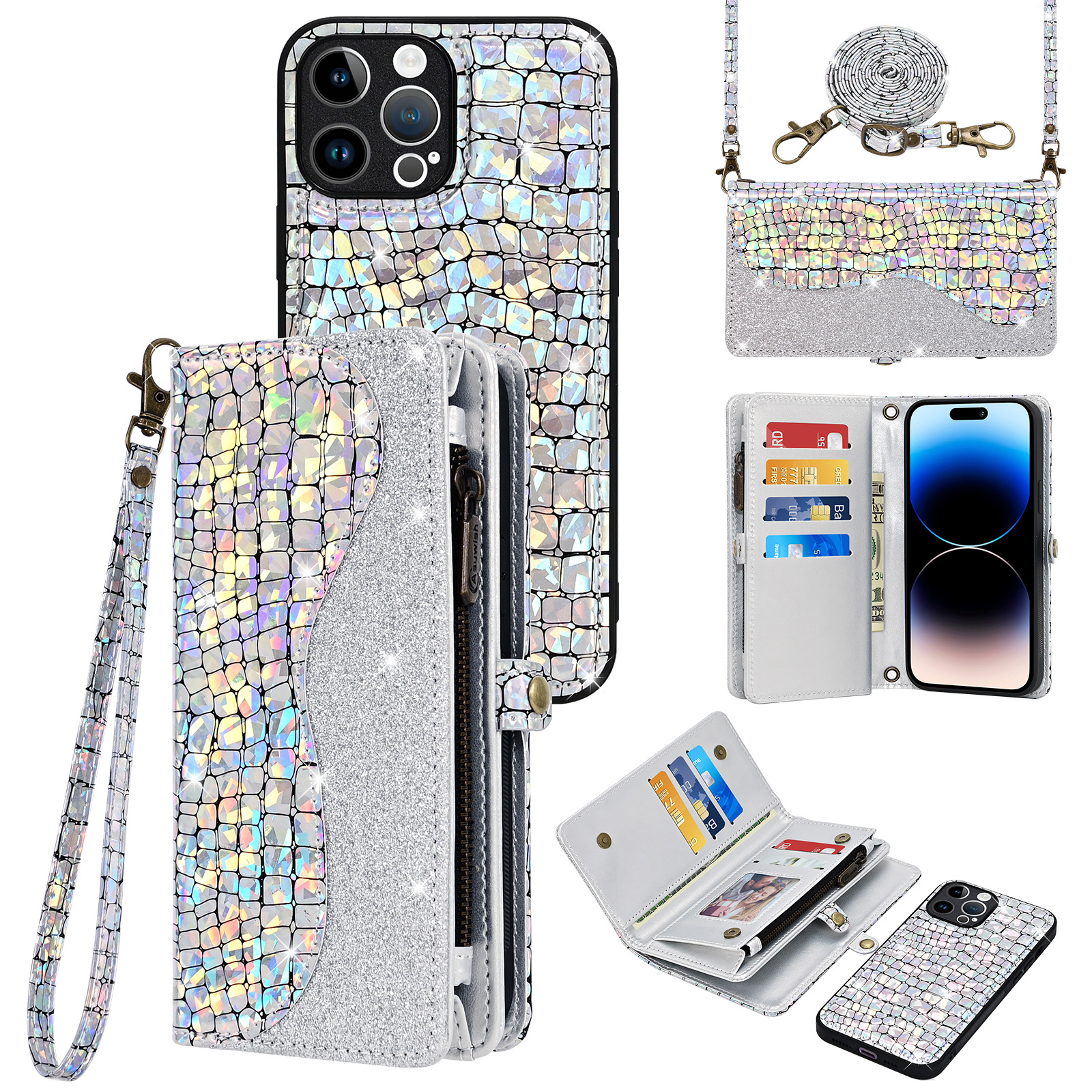 适用苹果iPhone15promax/14/13mini翻盖支架手机壳斜挎包磁吸皮套