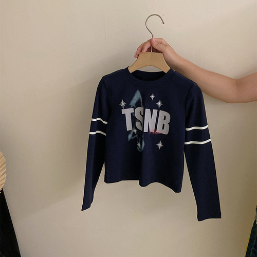 Korean Version New Girls Printed Letter Trend Top 2025 Autumn Pencil Skirt Design Jeans Set of Two