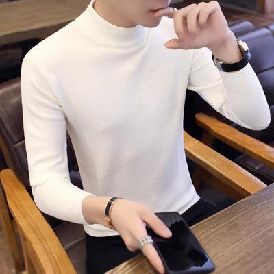 毛衫半高领毛衣男士韩版2020新款秋冬季白色针织打底衫潮流加厚衫
