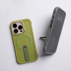 iPhone17promaxに適したスタンド回転スタンド、つや消し磁気電話ケース、Apple 16四隅落下防止カバー
