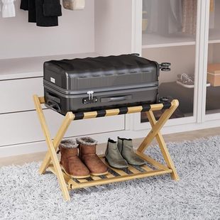 Wooden Foldable Suitcase Storage Rack Living Room Entrance Shoe Storage Rack Portable Floor-Standing Luggage Storage Rack