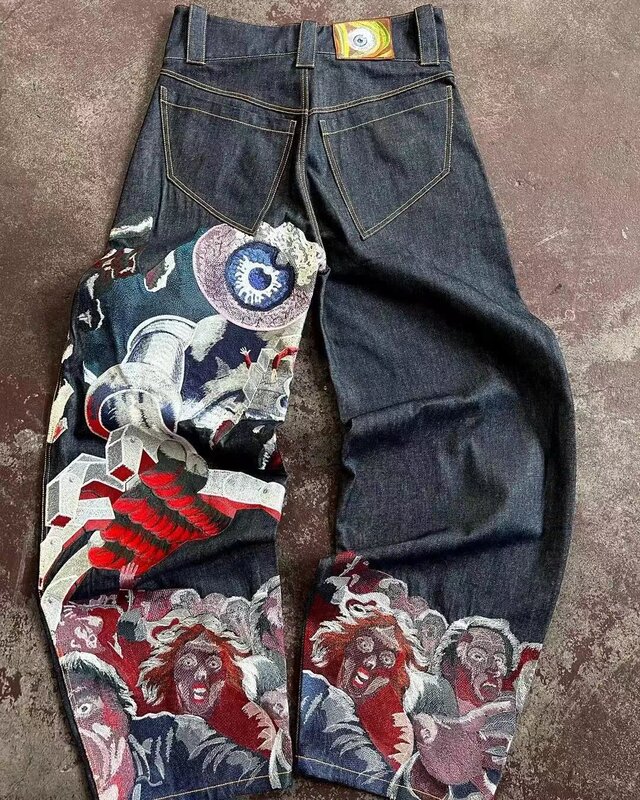 アメリカンオーブのレトロなコウモリの模様の刺繍のゆったりしたジーパンの男性の街頭のy2kズボンのだらだらしているジーパン|undefined