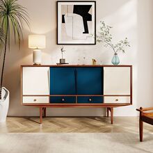 丹麦中古风餐边柜拼色樱桃木入户玄关柜茶水柜家用实木储物收纳柜