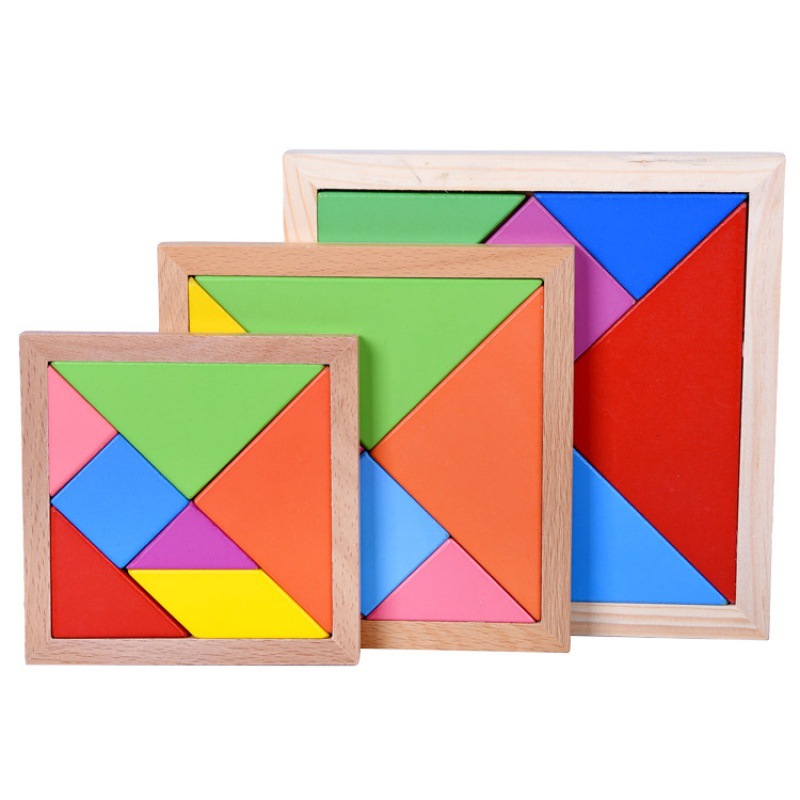 Juguetes de madera para niños, forma de tangram de color, bloques de construcción de rompecabezas cognitivos, educación temprana, juguetes de inteligencia de iluminación al por mayor