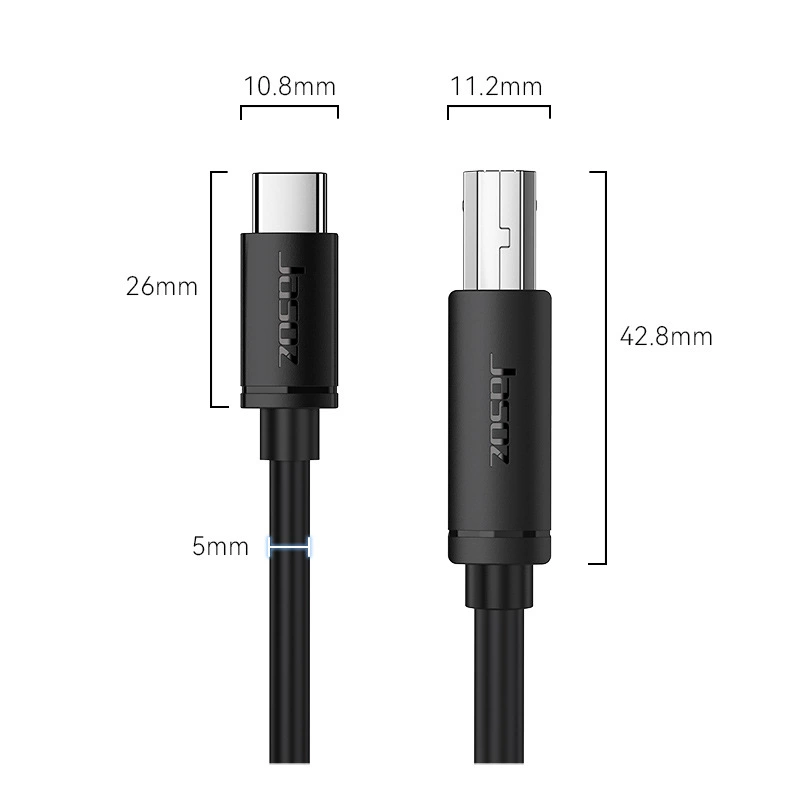 USB Type‑C на USB‑B кабель принтера (Jetson), 0.5–3 м, черный, совместим с принтером/планшетом/телефоном