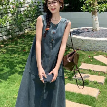 夏季牛仔无袖背心连衣裙女气质名媛高端女神范高级感复古休闲长裙