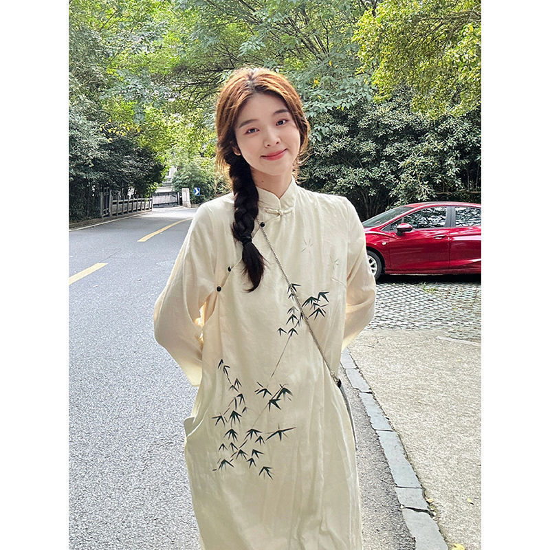 New Chinese Style Improved Cheongsam Women's Early Autumn 2024 New Hanfu Palace Style Puppty Draped Dress