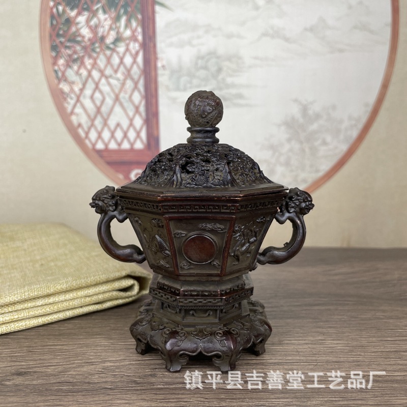 仿古香炉双貔貅耳四方兽三层炉复古家居薰香炉装饰摆件