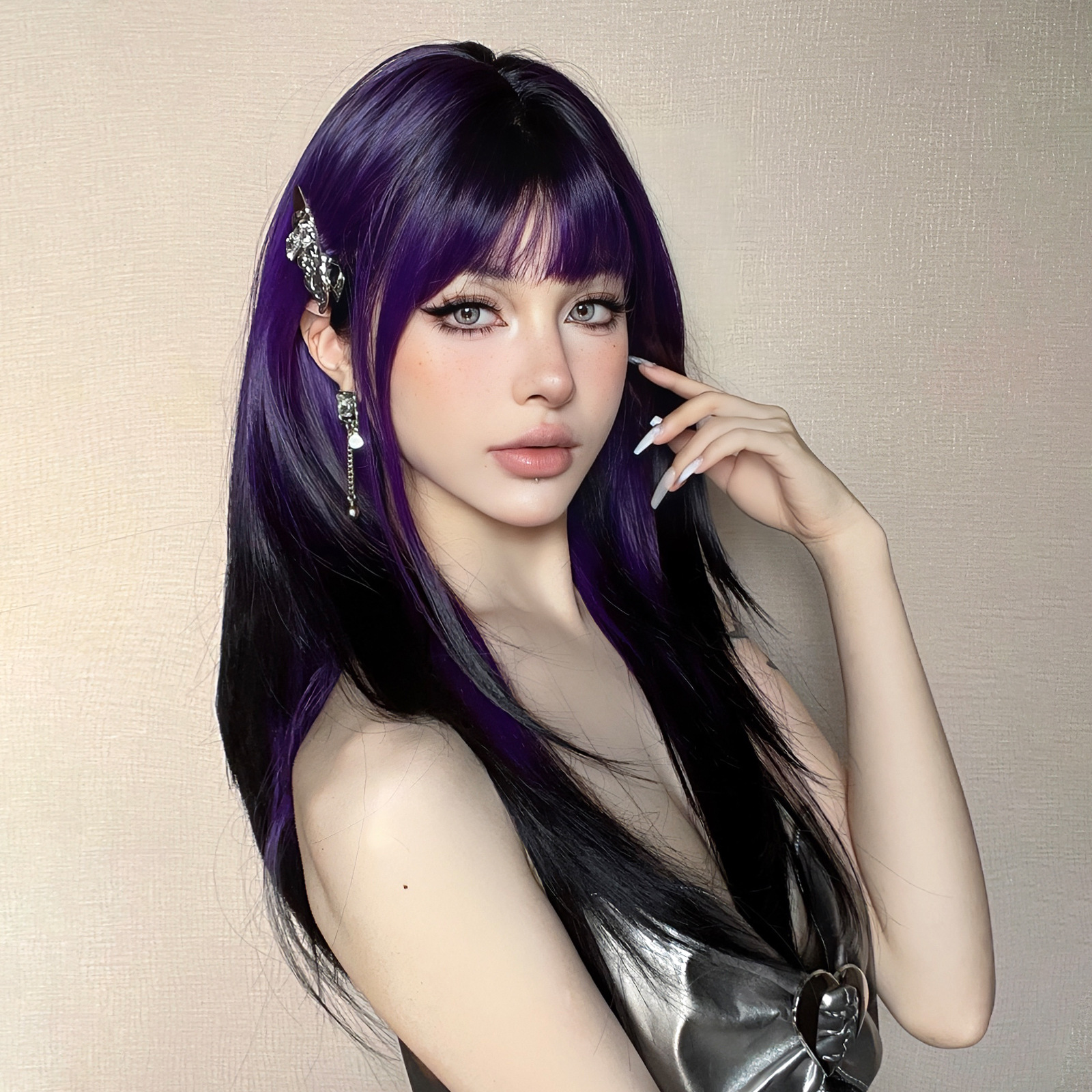 Nuevo flequillo de color degradado, cabello rizado de longitud media de alto nivel, peinado y reducción de la edad, peluca de dopamina de verano, tipo de cabello completo image 4