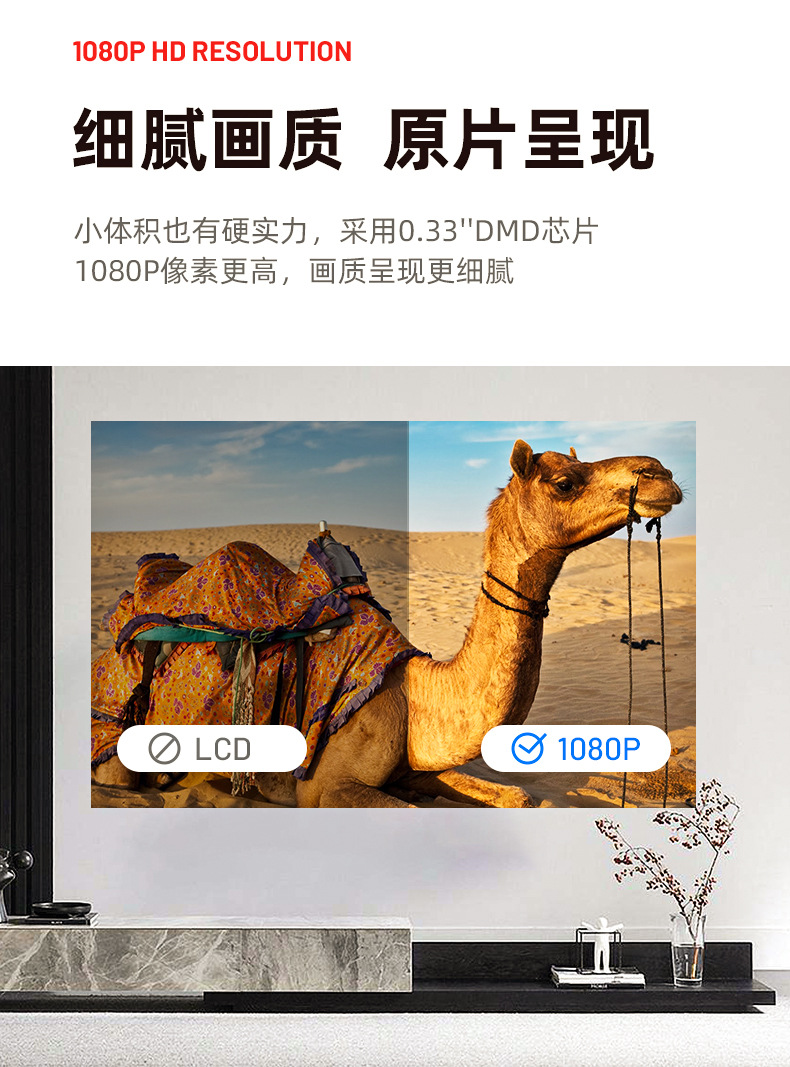 Cross-border new product V1 projector: 1080P high-definition projector for bedroom wall projection, portable gun barrel for office, home and outdoor use pic 5