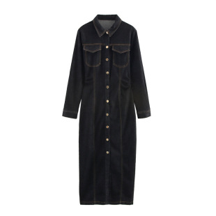 Foreign trade list! Spring and summer new European and American style women's fashion casual high waist single-breasted Denim dress 2270576