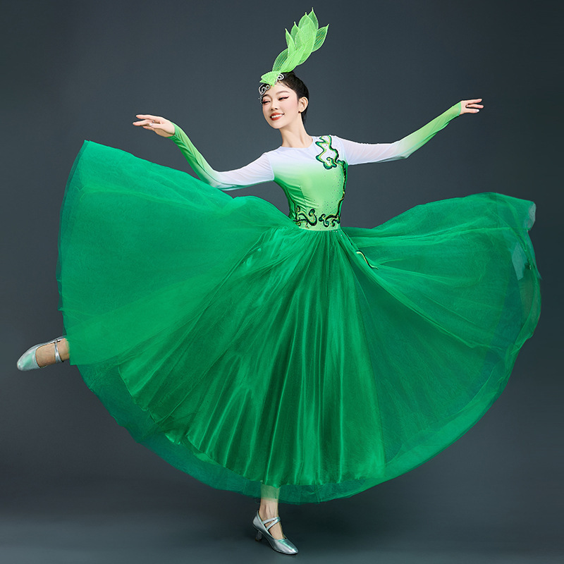 绽放开场舞大摆裙演出服女现代古典舞灯火的中国舞蹈服歌伴舞大气|undefined