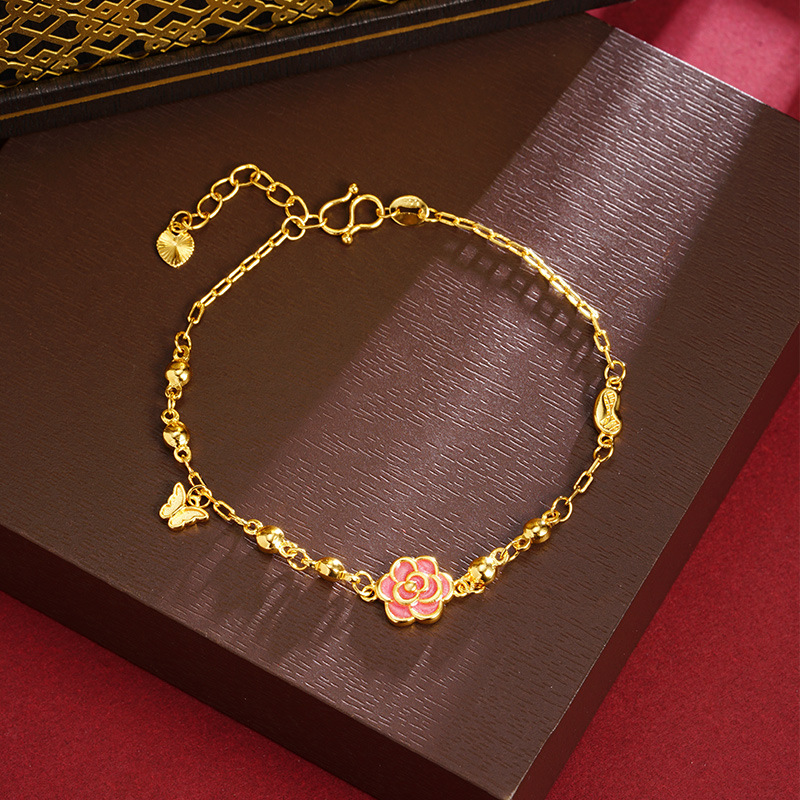 Nuevo chino vietnamita arena oro pulsera esmalte color mariposa joyería de mano mujer ligera de lujo estilo de alta calidad joyería suministro