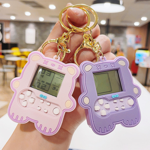 Cartoon Bear Game Console Keychain Classic Tetris Palm Game Pendant Claw Machine Small Gift Wholesale