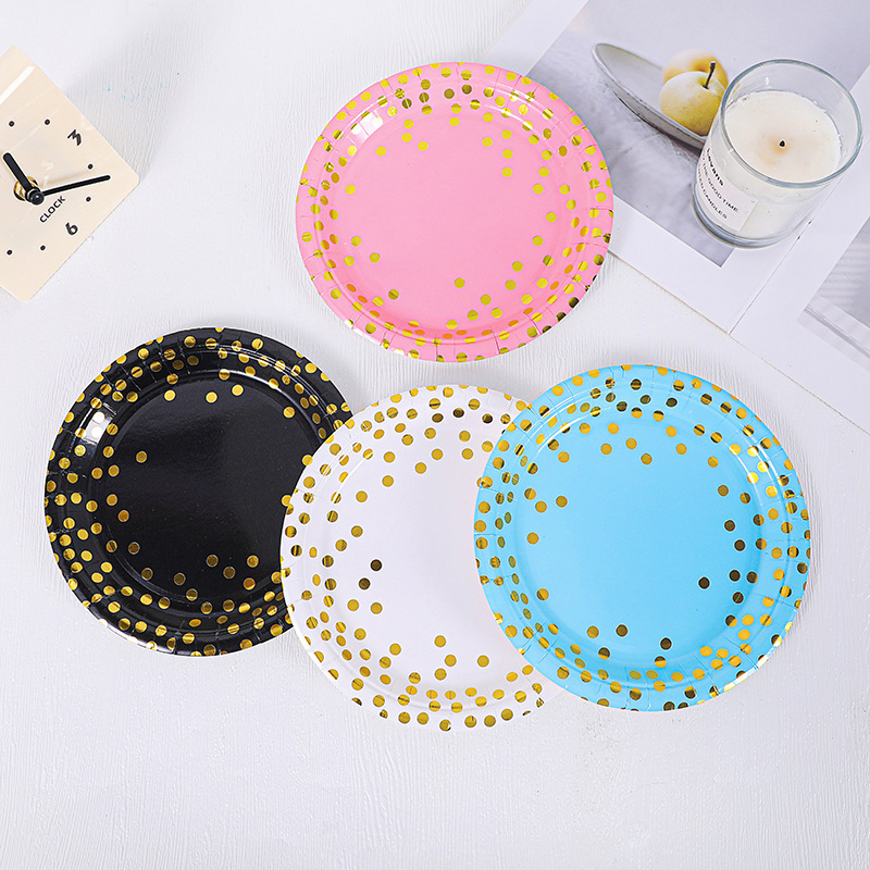 Disposable 7inch 9inch paper plates in various colors and designs for kindergarten children's craft painting and birthday cake serving