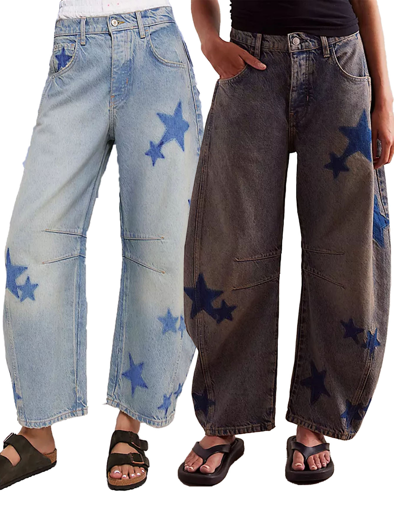 Vintage Low-Rise Flare Jeans For Women – Distressed Washed Denim With Embroidery (S-L, 90s Retro Street Style)_mkmklike.com