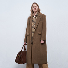 品质羊毛老钱风羊绒人字纹中加长款加厚款毛呢外套女秋冬呢子大衣