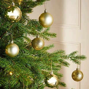 Christmas bauble set, plastic, 4 cm, 6 pcs per pack, silver/red/gold