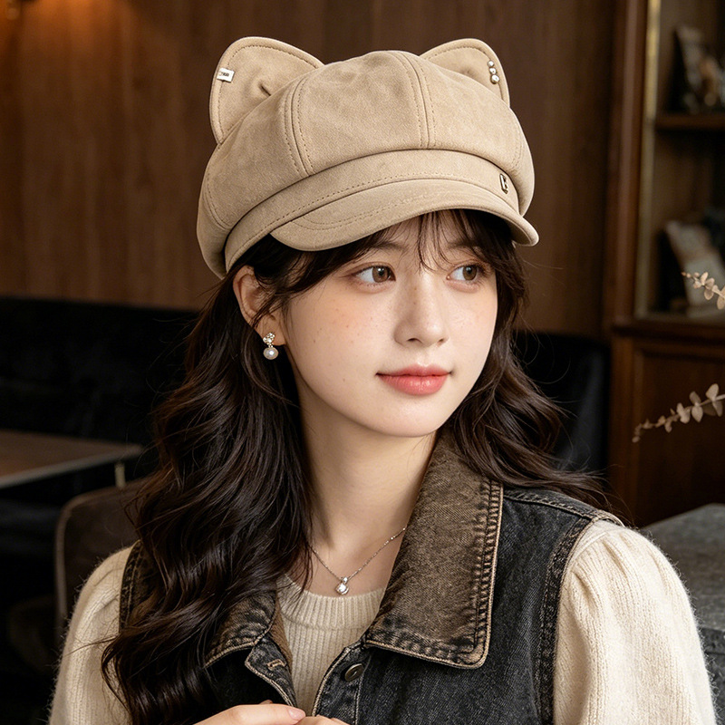 귀엽고 달콤한 고양이 귀 모자 ins 바람 백합 신문 어린이 모자 2026 백합 팔