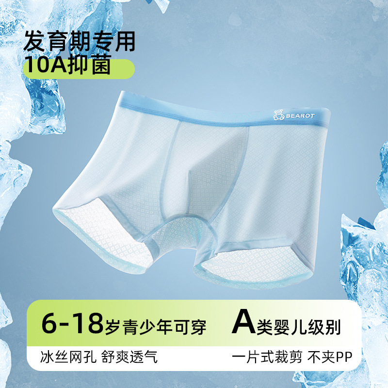Mulberry Silk Youth Boxer Briefs Ice Silk Boys and Kidsren Development Period Summer Breathable and Cool Men's Boxer Briefs