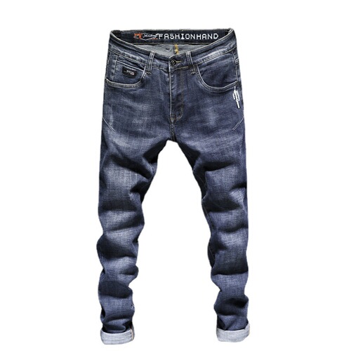 Maliu slim fit small-foot jeans men's classic jeans stretch four-season trousers washed men Korean style men's clothing