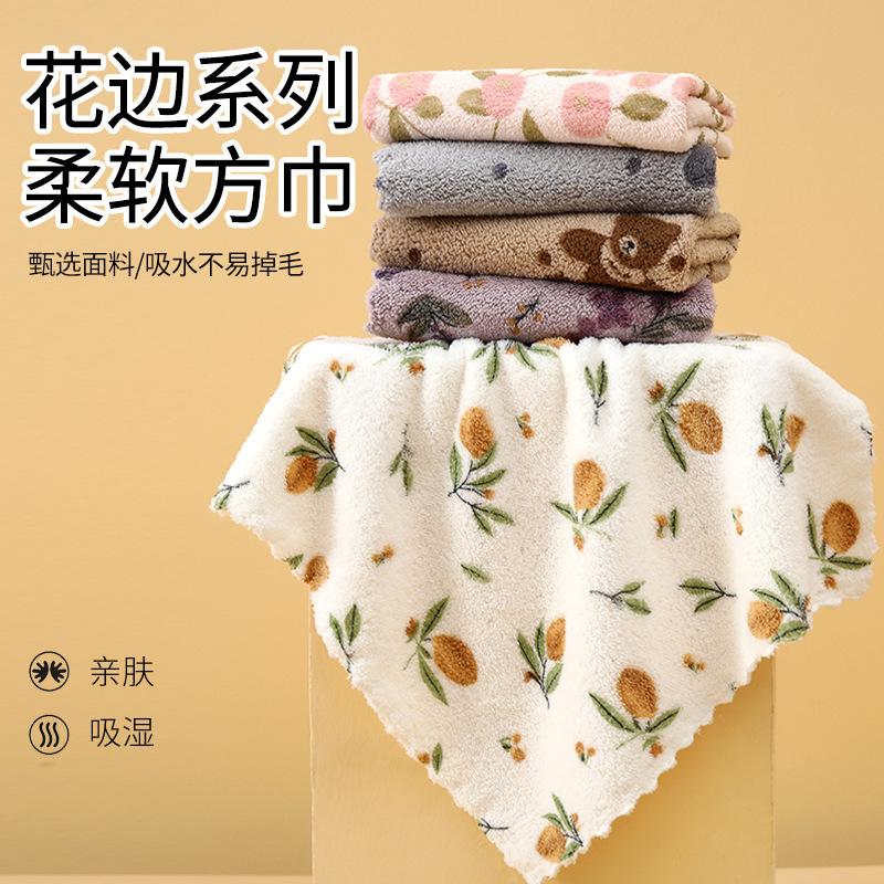 コーラルベルベットの花柄スクエアタオル、糸くずの出ない吸収性キッチン雑巾、柔らかく吸収性があり、お手入れが簡単、速乾性の家庭用たわし|undefined