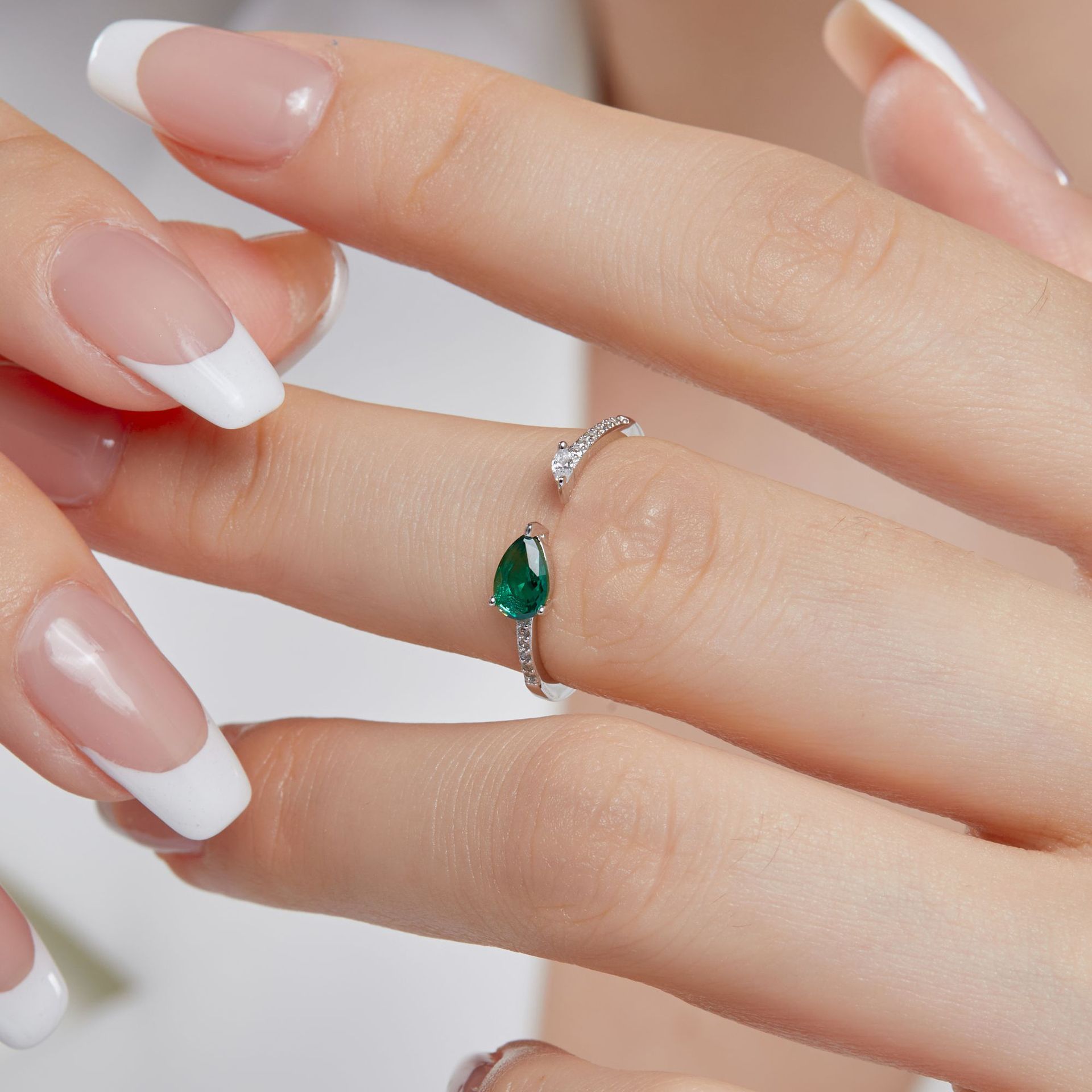 Elegant Water Droplets Sterling Silver Plating Zircon Open Ring