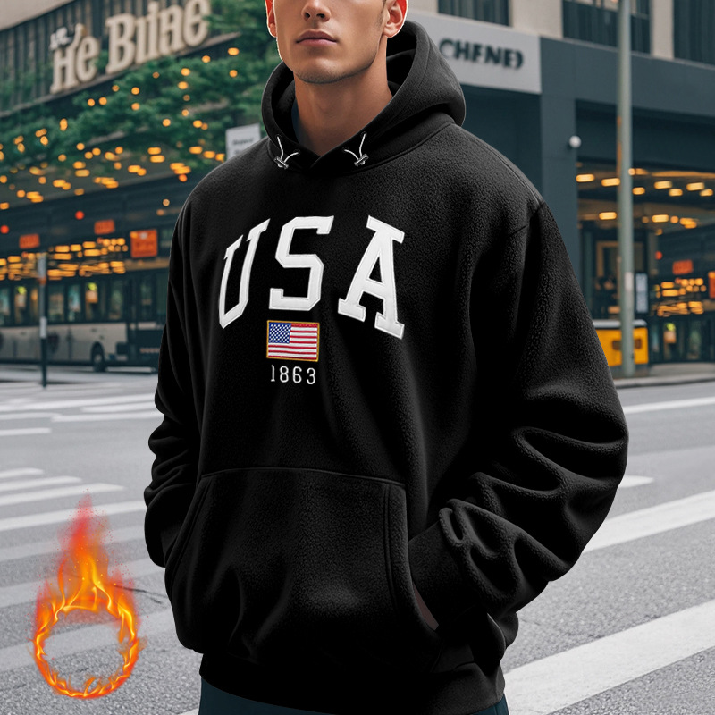 2025 아마존 도시 캐주얼 풀오버 자수 후드티 트렌디 브랜드 슬림핏 단색 스웨트셔츠 자수 다용도 남성용