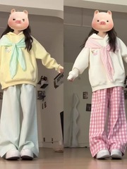2025秋冬季设计感格子拼接格纹拉链外套韩系校园风宽松连帽女卫衣