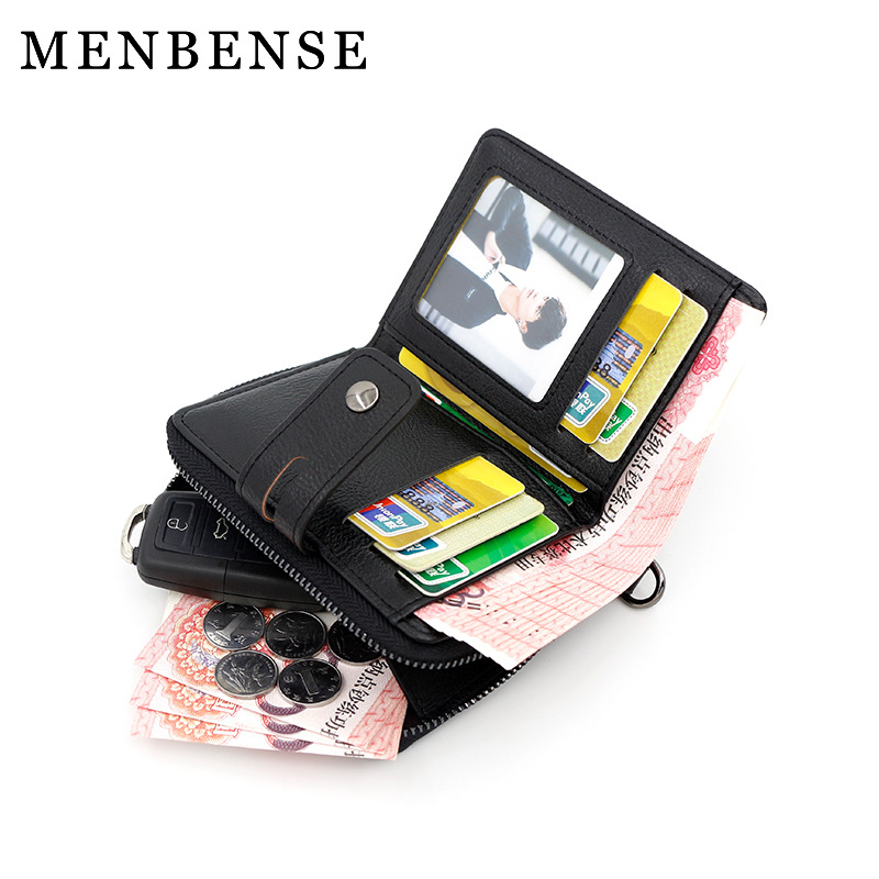 Europa y América retro nuevos hombres billetera corta cremallera hebilla titular de la tarjeta 2 veces cremallera monedero multi-tarjeta