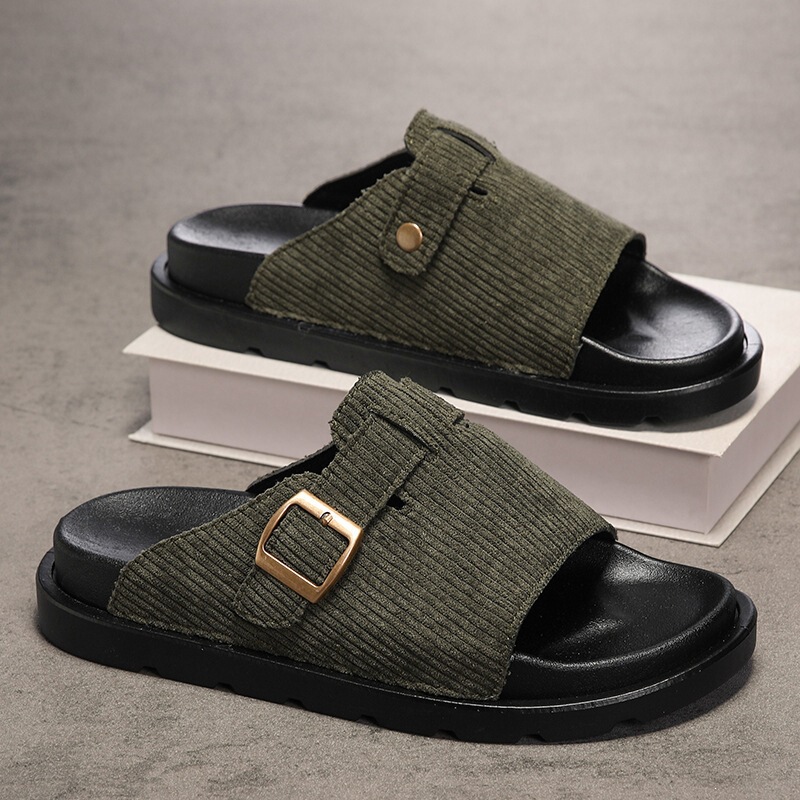 Roman-Style Light Luxury Buckle-Fastened Trendy Full-Coverage Loafers, Retro Casual Beach Slippers for Men and Women