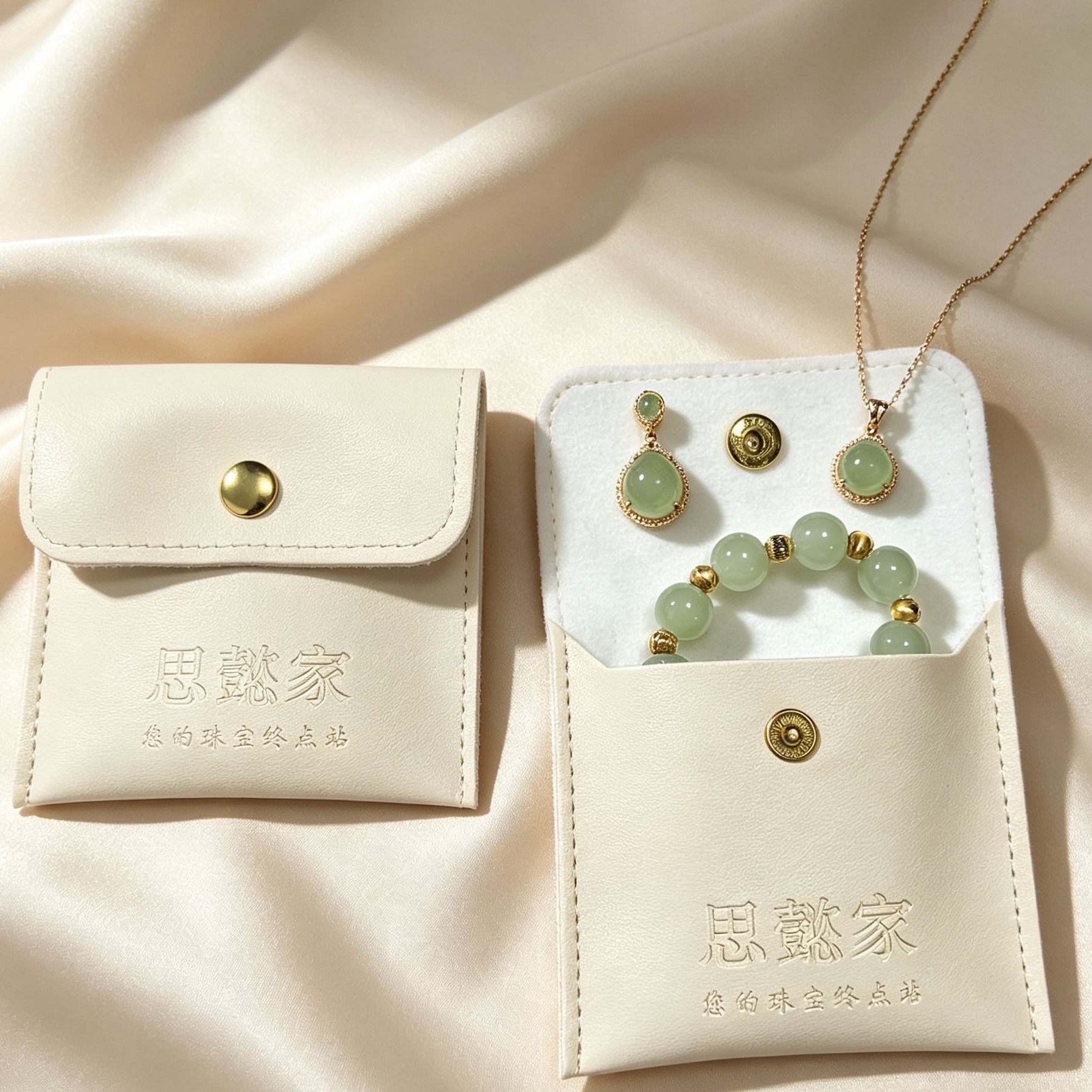 定制PU皮质金按扣袋珠宝首饰收纳压印丝印LOGO防尘款饰品高档袋子