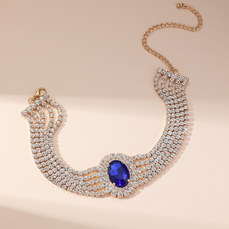 70g Weight Rhinestones Inlay Material Copper Chain Material Banquet, Cocktail Party Occasion Artificial Crystal, Copper Material Geometric Pattern Women's Gender Plating Design Elegant, Glam Style Elegant Glam Geometric Rhinestones Artificial Crystal Copper Choker Wholesale 5