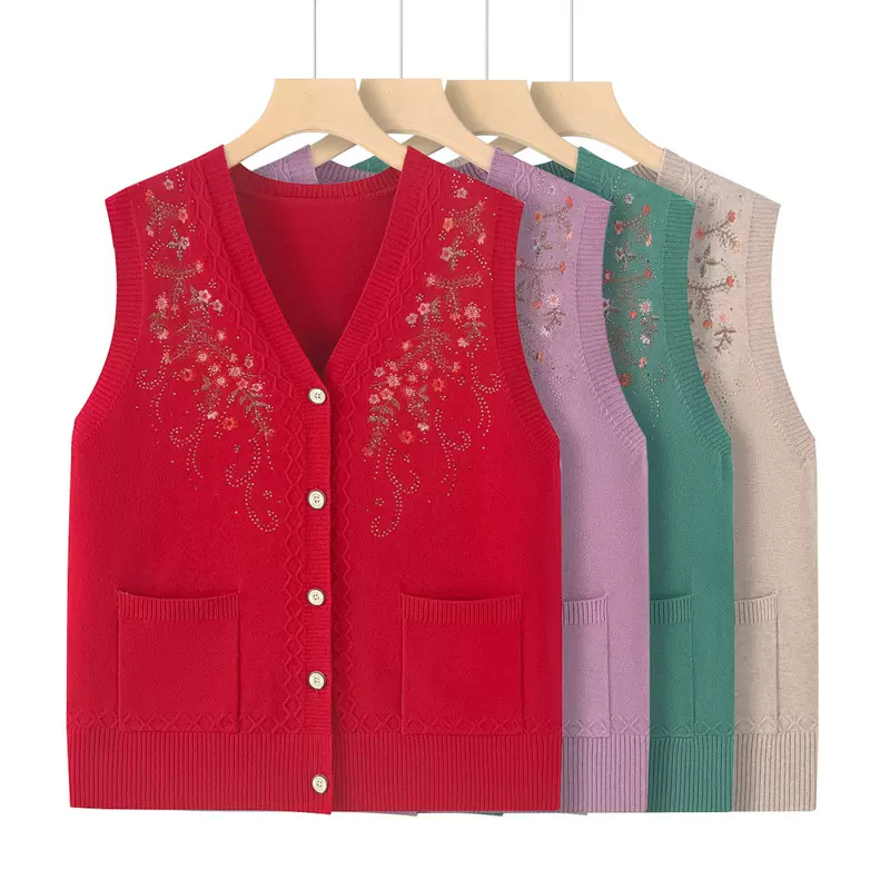 【祥】中老年人马甲女妈妈装背心春秋冬毛衣针织开衫冬奶奶外套