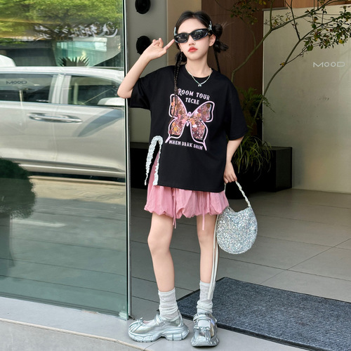 女童夏季套装2024新款洋气儿童时髦短袖网红女孩炸街夏装两件套潮