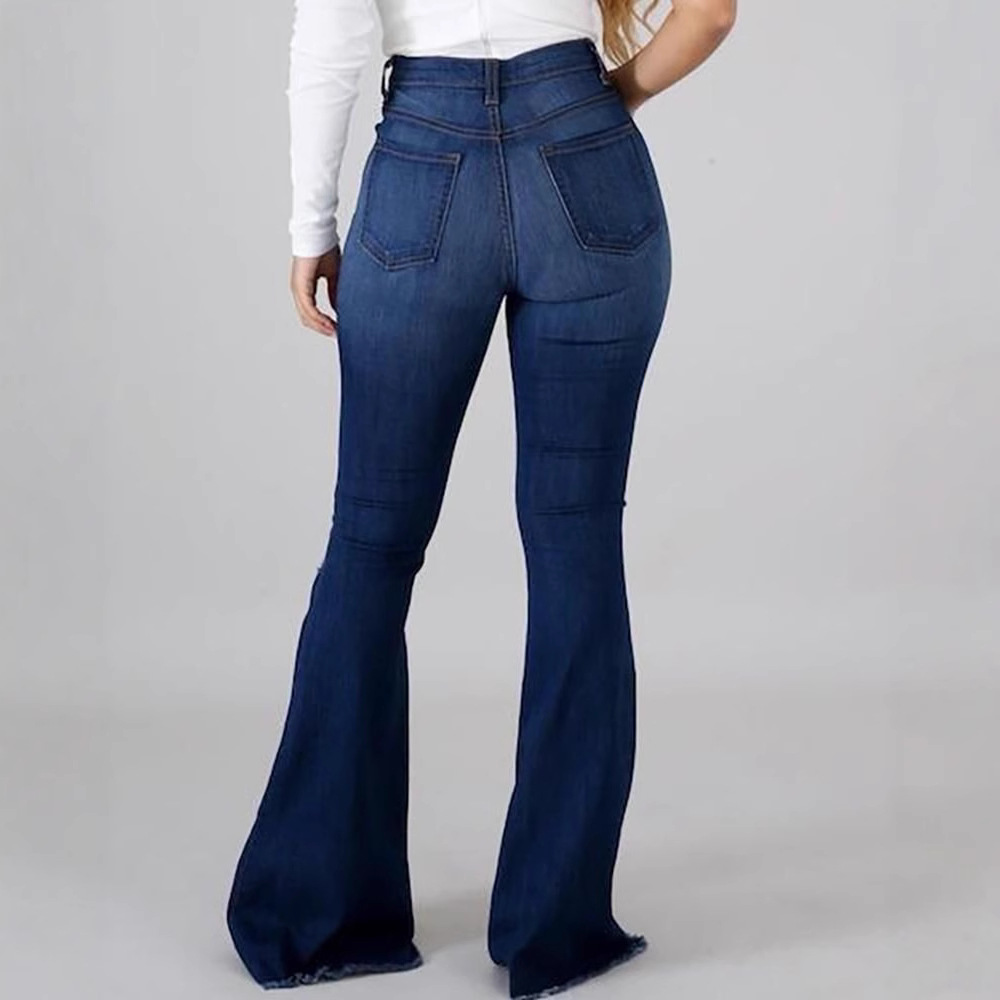 Pantalones Vaqueros Ajustados de Estilo Europeo y Americano para Comercio Exterior Transfronterizo, Pantalones Acampanados de Cintura Alta
