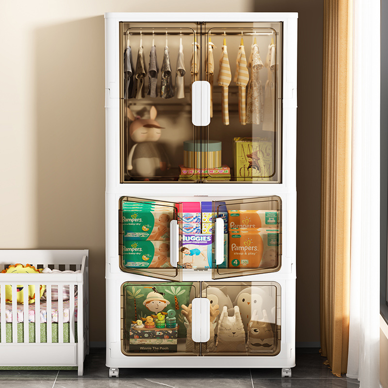 60&ndash;80 cm Wide Folding Storage Cabinet, Magnetic Household Children's Wardrobe, Plastic Free-Assembly Floor-Standing Storage Unit