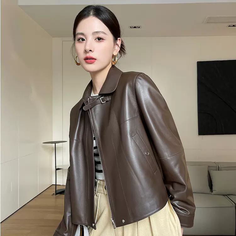 海宁秋季新款真皮女短款真皮绵羊皮时尚百搭显瘦皮衣上衣外套