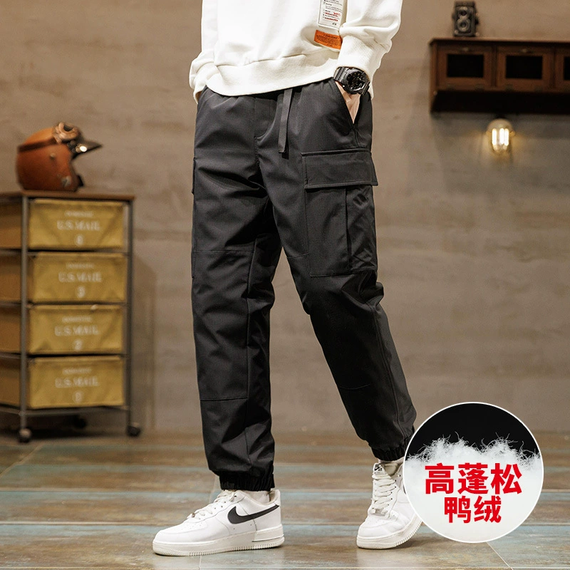 Зимние модные брендовые популярные мужские пуховые брюки, рабочая одежда с множеством карманов, трансформируемые, новые повседневные брюки из 90% утиного пуха, соответствующие национальному стандарту.