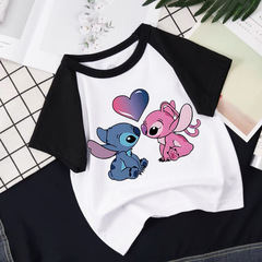 跨境亞馬遜Stitch 史迪奇動畫圖案印花童裝中大童時尚潮流短袖T恤