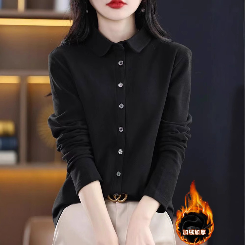 양면 벨벳 셔츠 여성 가을과 겨울 2024 새로운 외국 스타일의 기모 두꺼운 재킷 작은 셔츠 긴 소매 셔츠