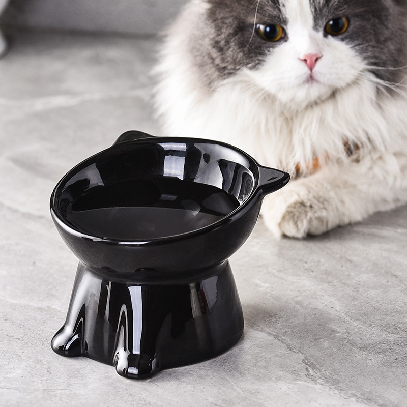 Tazón de comida para gatos simple anti-derroque, tazón de agua potable de plástico con boca inclinada, patas altas para mascotas, grano para perros, tazón para proteger la columna cervical.