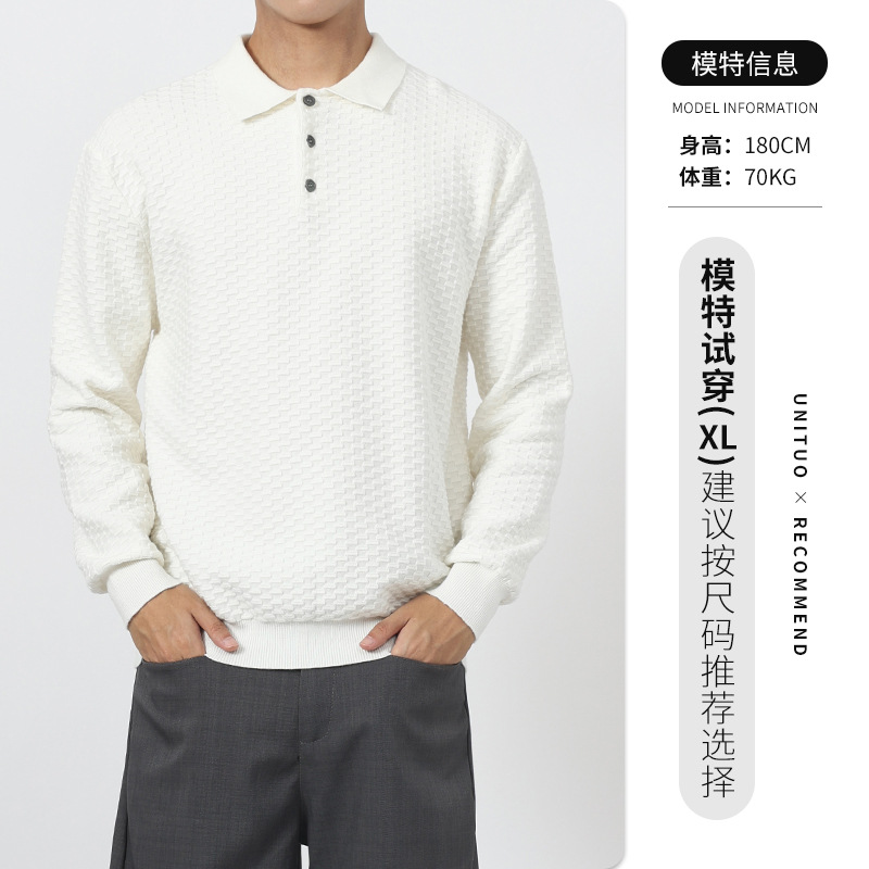 Lujo ligero antiguo estilo de ropa de hombre estriado solapa polo camisa de punto hombre suéter casual de negocios de otoño y invierno chaqueta de hombre